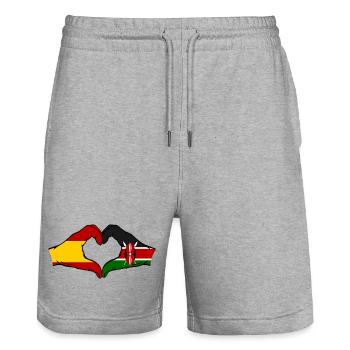 Espagne Kenya Drapeau Mains Coeur - Short de jogging bio TRAINER Stanley/Stella unisexe - gris chiné - Devant - Nik (191cm) & Marisol (170cm)