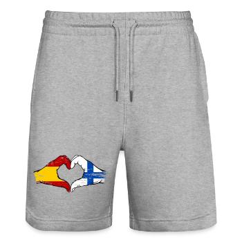 Spanien Finnland Flagge Hände Herz used - Stanley/Stella Unisex Bio Joggingshorts Trainer  - Grau meliert - Vorne - Nik (191cm) & Marisol (170cm)