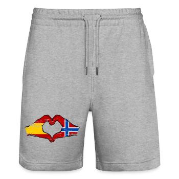 Espagne Norvège drapeau mains coeur utilisé - Short de jogging bio TRAINER Stanley/Stella unisexe - gris chiné - Devant - Nik (191cm) & Marisol (170cm)