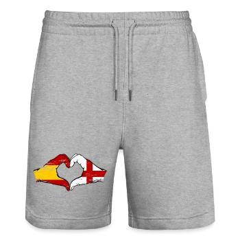 Spanien England Flagge Hände Herz used - Stanley/Stella Unisex Bio Joggingshorts Trainer  - Grau meliert - Vorne - Nik (191cm) & Marisol (170cm)