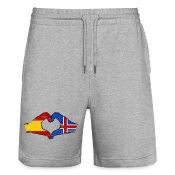 Spain Iceland flag hands heart used - Stanley/Stella Trainer Unisex Organic Jogging Shorts - heather grey - Front - Nik (191cm) & Marisol (170cm)