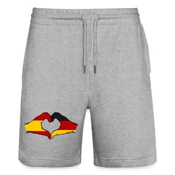 Espagne Allemagne Drapeau Mains Coeur - Short de jogging bio TRAINER Stanley/Stella unisexe - gris chiné - Devant - Nik (191cm) & Marisol (170cm)
