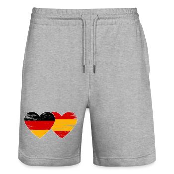 Germany Spain Flag Hands Heart Shape Used - Stanley/Stella Trainer Unisex Organic Jogging Shorts - heather grey - Front - Nik (191cm) & Marisol (170cm)