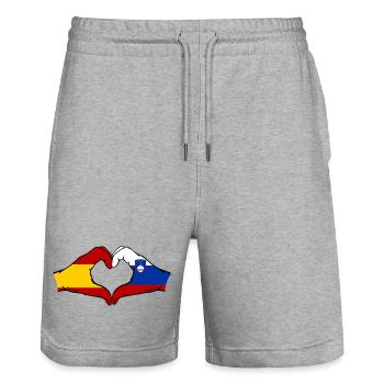 Spanien Slowenien Flagge Hände Herz used - Stanley/Stella Unisex Bio Joggingshorts Trainer  - Grau meliert - Vorne - Nik (191cm) & Marisol (170cm)