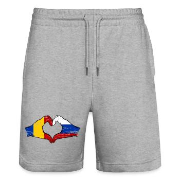 Roumanie Russie Drapeau Mains Coeur Forme Utilisé - Short de jogging bio TRAINER Stanley/Stella unisexe - gris chiné - Devant - Nik (191cm) & Marisol (170cm)