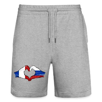 France Russia Flag Hands Heart Shape Used - Stanley/Stella Trainer Unisex Organic Jogging Shorts - heather grey - Front - Nik (191cm) & Marisol (170cm)