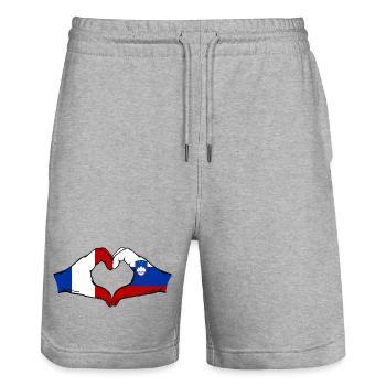 France Slovénie Drapeau Mains Coeur Forme - Short de jogging bio TRAINER Stanley/Stella unisexe - gris chiné - Devant - Nik (191cm) & Marisol (170cm)
