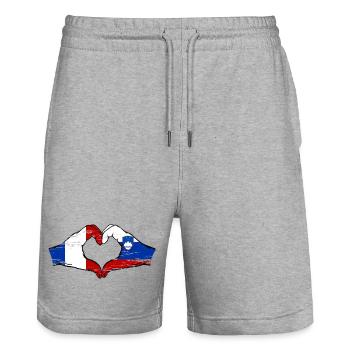 France Slovénie drapeau mains forme de coeur utilisé - Short de jogging bio TRAINER Stanley/Stella unisexe - gris chiné - Devant - Nik (191cm) & Marisol (170cm)