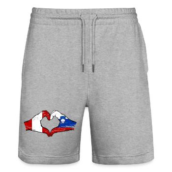 Pérou Slovénie drapeau mains forme de coeur utilisé - Short de jogging bio TRAINER Stanley/Stella unisexe - gris chiné - Devant - Nik (191cm) & Marisol (170cm)