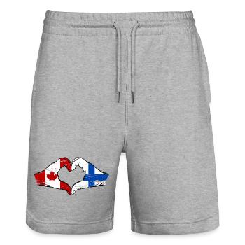 Canada Finlande drapeau mains coeur utilisé - Short de jogging bio TRAINER Stanley/Stella unisexe - gris chiné - Devant - Nik (191cm) & Marisol (170cm)