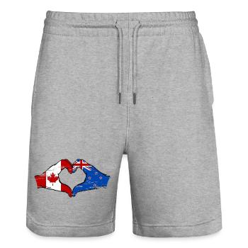 Canada New Zealand flag hands heart shape used - Stanley/Stella Trainer Unisex Organic Jogging Shorts - heather grey - Front - Nik (191cm) & Marisol (170cm)