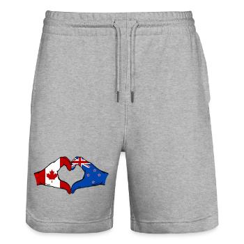 Drapeau du Canada Nouvelle-Zélande Mains Forme de Coeur - Short de jogging bio TRAINER Stanley/Stella unisexe - gris chiné - Devant - Nik (191cm) & Marisol (170cm)