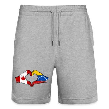 Canada Venezuela flag hands heart shape used - Stanley/Stella Trainer Unisex Organic Jogging Shorts - heather grey - Front - Nik (191cm) & Marisol (170cm)