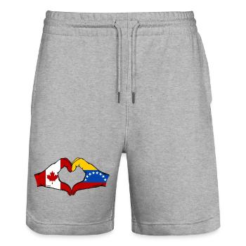 Canada Venezuela Flag Hands Heart Shape - Stanley/Stella Trainer Unisex Organic Jogging Shorts - heather grey - Front - Nik (191cm) & Marisol (170cm)