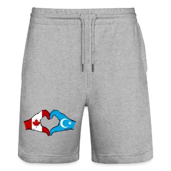 Drapeau ouïghour du Canada en forme de cœur - Short de jogging bio TRAINER Stanley/Stella unisexe - gris chiné - Devant - Nik (191cm) & Marisol (170cm)