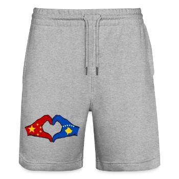China Kosovo Flagge Hände Herzform - Stanley/Stella Unisex Bio Joggingshorts Trainer  - Grau meliert - Vorne - Nik (191cm) & Marisol (170cm)