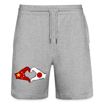 China Japan Flagge Hände Herzform - Stanley/Stella Unisex Bio Joggingshorts Trainer  - Grau meliert - Vorne - Nik (191cm) & Marisol (170cm)
