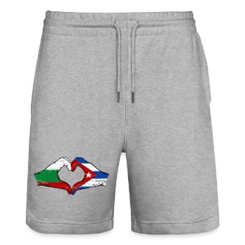 Bulgarie Cuba drapeau mains forme de coeur utilisé - Short de jogging bio TRAINER Stanley/Stella unisexe - gris chiné - Devant - Nik (191cm) & Marisol (170cm)