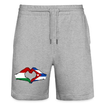 Ungarn Kuba Flagge Hände Herzform - Stanley/Stella Unisex Bio Joggingshorts Trainer  - Grau meliert - Vorne - Nik (191cm) & Marisol (170cm)