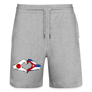 Japan Cuba Flag Hands Heart Shape Used - Stanley/Stella Trainer Unisex Organic Jogging Shorts - heather grey - Front - Nik (191cm) & Marisol (170cm)
