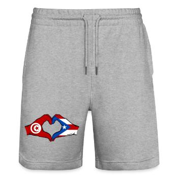 Tunisie Porto Rico Drapeau Mains Coeur Forme - Short de jogging bio TRAINER Stanley/Stella unisexe - gris chiné - Devant - Nik (191cm) & Marisol (170cm)