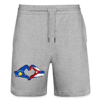 Kosovo Cuba Drapeau Mains Coeur Forme Utilisé - Short de jogging bio TRAINER Stanley/Stella unisexe - gris chiné - Devant - Nik (191cm) & Marisol (170cm)