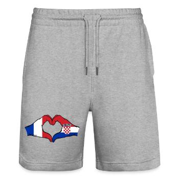France Croatie Drapeau Mains Coeur Forme - Short de jogging bio TRAINER Stanley/Stella unisexe - gris chiné - Devant - Nik (191cm) & Marisol (170cm)