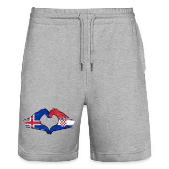 Iceland Croatia flag hands heart shape used - Stanley/Stella Trainer Unisex Organic Jogging Shorts - heather grey - Front - Nik (191cm) & Marisol (170cm)