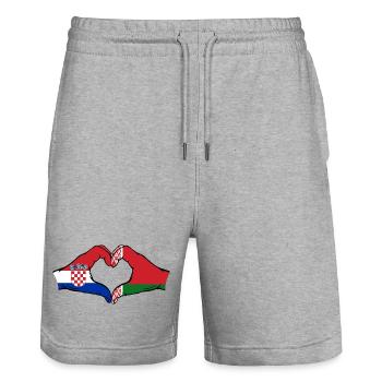 Kroatien Belarus Flagge Hände Herzform - Stanley/Stella Unisex Bio Joggingshorts Trainer  - Grau meliert - Vorne - Nik (191cm) & Marisol (170cm)
