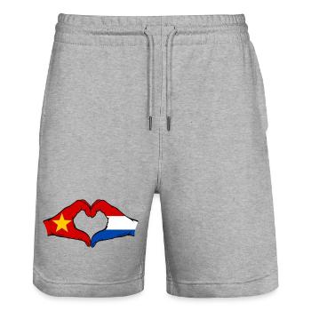 Vietnam Holland Flag Hands Heart Shape - Stanley/Stella Trainer Unisex Organic Jogging Shorts - heather grey - Front - Nik (191cm) & Marisol (170cm)
