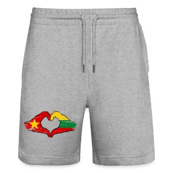 Vietnam Lituanie drapeau mains forme de coeur utilisé - Short de jogging bio TRAINER Stanley/Stella unisexe - gris chiné - Devant - Nik (191cm) & Marisol (170cm)