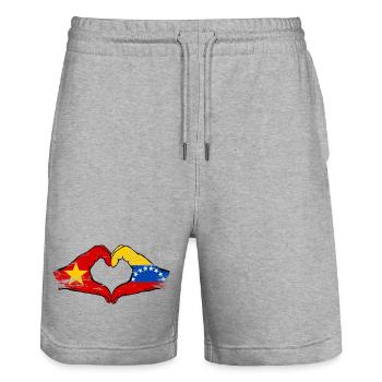 Vietnam Venezuela Flag Hands Heart Shape Used - Stanley/Stella Trainer Unisex Organic Jogging Shorts - heather grey - Front - Nik (191cm) & Marisol (170cm)