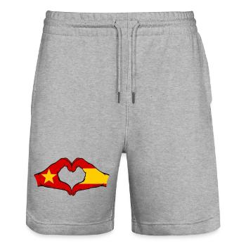 Vietnam Espagne Drapeau Mains Coeur Forme - Short de jogging bio TRAINER Stanley/Stella unisexe - gris chiné - Devant - Nik (191cm) & Marisol (170cm)