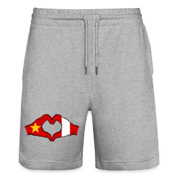 Vietnam Peru Flagge Hände Herzform - Stanley/Stella Unisex Bio Joggingshorts Trainer  - Grau meliert - Vorne - Nik (191cm) & Marisol (170cm)