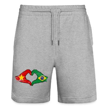 Vietnam Brésil Drapeau Mains Coeur Forme Utilisé - Short de jogging bio TRAINER Stanley/Stella unisexe - gris chiné - Devant - Nik (191cm) & Marisol (170cm)