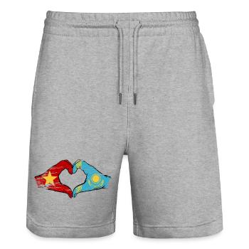 Vietnam Kazakhstan Drapeau Mains Coeur Forme Utilisé - Short de jogging bio TRAINER Stanley/Stella unisexe - gris chiné - Devant - Nik (191cm) & Marisol (170cm)