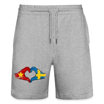 Vietnam Suède Drapeau Mains Coeur Forme Utilisé - Short de jogging bio TRAINER Stanley/Stella unisexe - gris chiné - Devant - Nik (191cm) & Marisol (170cm)