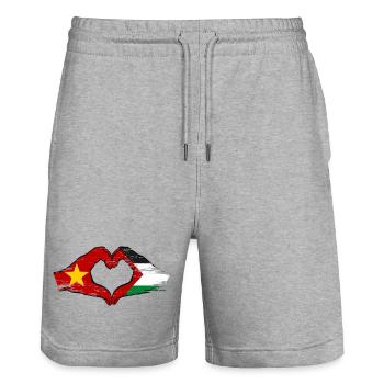Vietnam Palestine drapeau mains forme coeur utilisé - Short de jogging bio TRAINER Stanley/Stella unisexe - gris chiné - Devant - Nik (191cm) & Marisol (170cm)