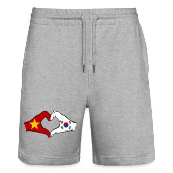 Vietnam Corée du Sud Drapeau Mains Coeur Forme - Short de jogging bio TRAINER Stanley/Stella unisexe - gris chiné - Devant - Nik (191cm) & Marisol (170cm)