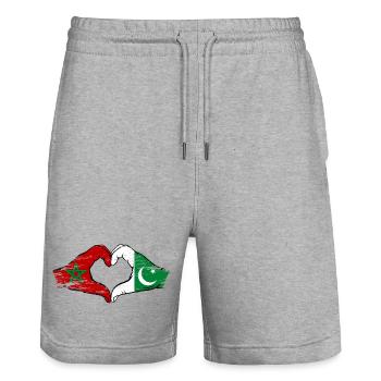 Drapeau du Maroc Pakistan mains en forme de coeur utilisé - Short de jogging bio TRAINER Stanley/Stella unisexe - gris chiné - Devant - Nik (191cm) & Marisol (170cm)