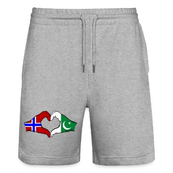 Norwegen Pakistan Flagge Hände Herzform - Stanley/Stella Unisex Bio Joggingshorts Trainer  - Grau meliert - Vorne - Nik (191cm) & Marisol (170cm)