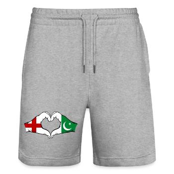 Angleterre Pakistan drapeau mains coeur forme - Short de jogging bio TRAINER Stanley/Stella unisexe - gris chiné - Devant - Nik (191cm) & Marisol (170cm)