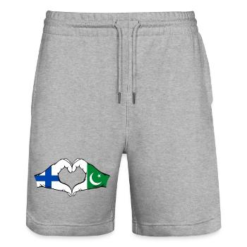 Finlande Pakistan Drapeau Mains Coeur Forme - Short de jogging bio TRAINER Stanley/Stella unisexe - gris chiné - Devant - Nik (191cm) & Marisol (170cm)