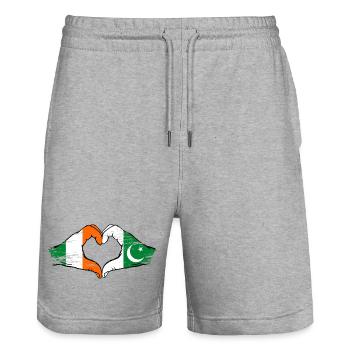 Irlande Pakistan drapeau mains forme coeur utilisé - Short de jogging bio TRAINER Stanley/Stella unisexe - gris chiné - Devant - Nik (191cm) & Marisol (170cm)