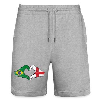 Brazil England flag hands heart shape used - Stanley/Stella Trainer Unisex Organic Jogging Shorts - heather grey - Front - Nik (191cm) & Marisol (170cm)