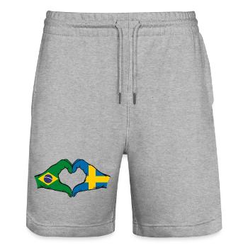 Brésil Suède Drapeau Mains Coeur Forme - Short de jogging bio TRAINER Stanley/Stella unisexe - gris chiné - Devant - Nik (191cm) & Marisol (170cm)