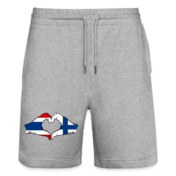 Thaïlande Finlande Drapeau Mains Coeur Forme - Short de jogging bio TRAINER Stanley/Stella unisexe - gris chiné - Devant - Nik (191cm) & Marisol (170cm)