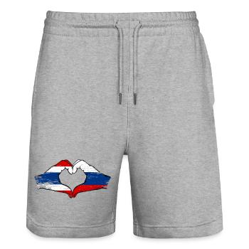 Thailand Russia Flag Hands Heart Shape Used - Stanley/Stella Trainer Unisex Organic Jogging Shorts - heather grey - Front - Nik (191cm) & Marisol (170cm)