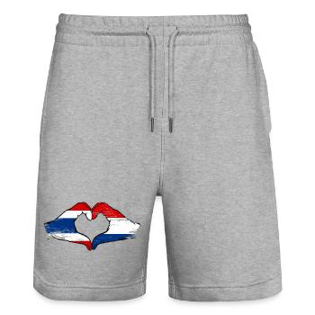 Thaïlande Hollande Drapeau Mains Coeur Forme Utilisé - Short de jogging bio TRAINER Stanley/Stella unisexe - gris chiné - Devant - Nik (191cm) & Marisol (170cm)