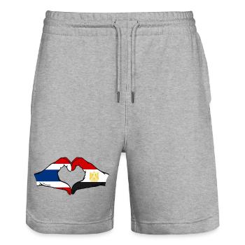 Thailand Egypt Flag Hands Heart Shape - Stanley/Stella Trainer Unisex Organic Jogging Shorts - heather grey - Front - Nik (191cm) & Marisol (170cm)